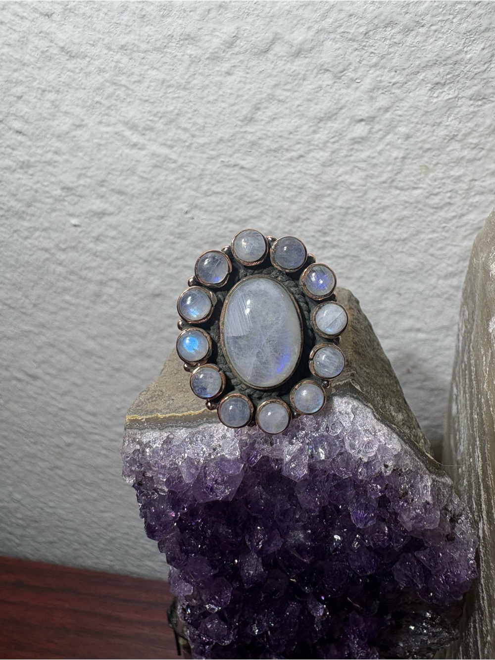 Moonstone Cluster Statement Ring